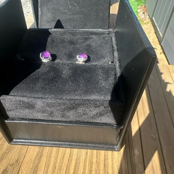 David Yurman Purple Stud Earrings Amethyst with sterling silver studs. - Picture 2 of 5